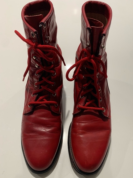 Justin Boots Shoes - Justin Roper L503 Red Leather Western Lace-Up Boots, Vintage Granny, 6.5B